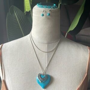Turquoise Heart 3pc Jewelry Set